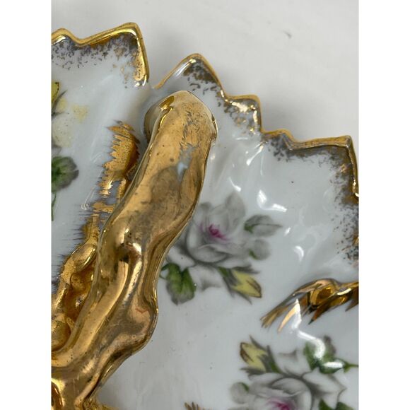 Divided Candy Nut Dish Vintage Marco Porcelain Bone China Gold Gild Rose Floral - Picture 5 of 9